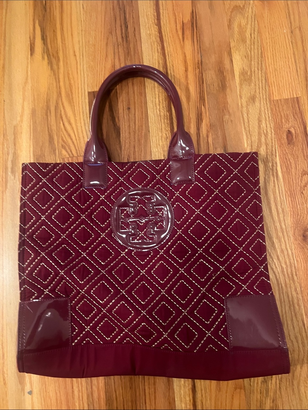 Tory Burch Burgundy Quilted Patent Tote